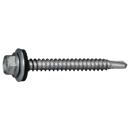 Midwest Fastener Self-Drilling Screw, #12 x 2 in, Silver Ruspert Steel Flange Hex Head External Hex Drive, 100 PK 53821